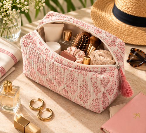 Blush Bloom Quilted Travel Pouch