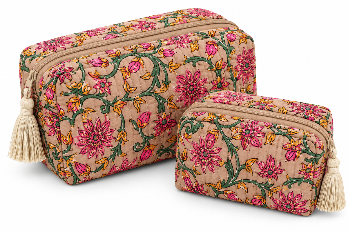 Blush Garden Quilted Organiser Pouch Set – Set of 2