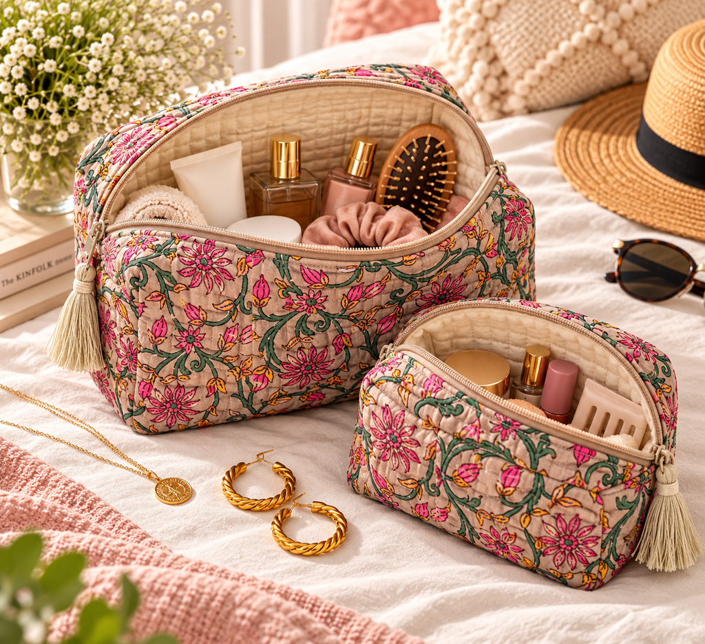 Blush Garden Quilted Organiser Pouch Set – Set of 2