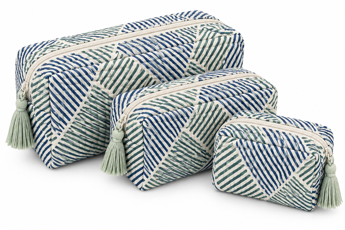Coastal Breeze Quilted Organiser Pouch Set – Set of 3