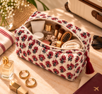 Crimson Bloom Quilted Travel Pouch