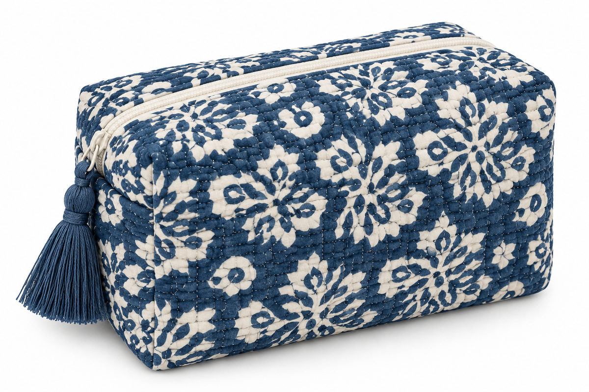 Indigo Bloom Quilted Organiser Pouch