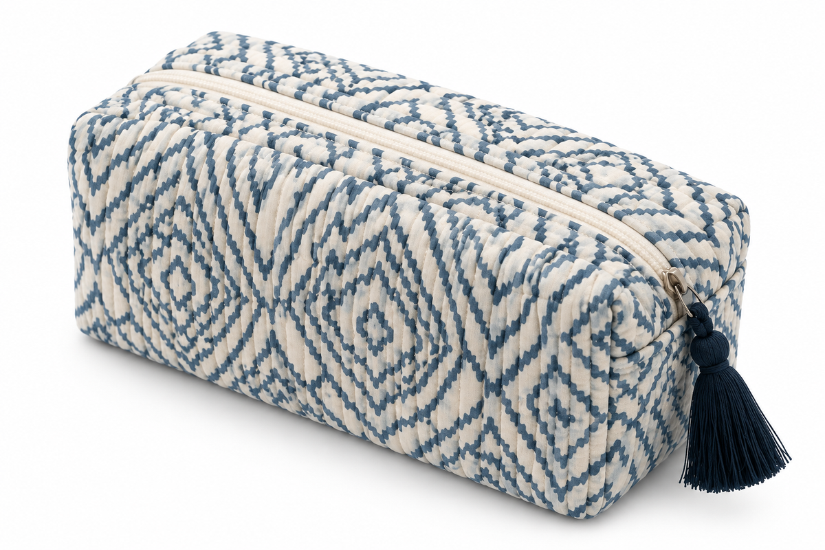 Indigo Ikat Quilted Travel Pouch