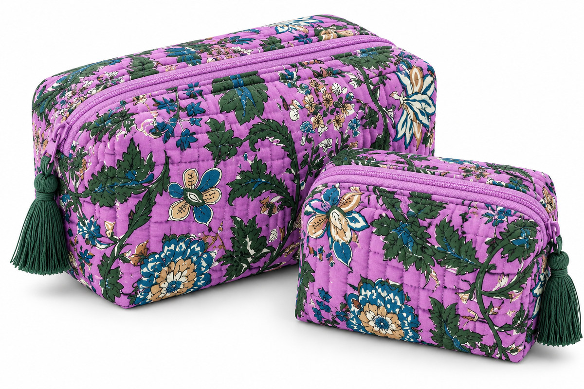 Lavender Bloom Quilted Organiser Pouch Set – Set of 2