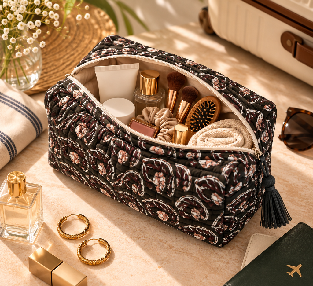 Midnight Paisley Quilted Travel Pouch