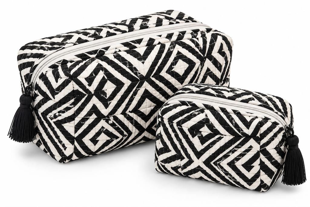 Monochrome Quilted Organiser Pouch Set – Set of 2
