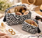 Monochrome Quilted Organiser Pouch Set – Set of 2