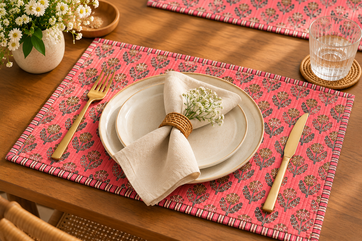 Phoolwari – Reversible Quilted Placemats (Set of 4)