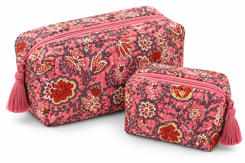 The Gulabi Bloom Quilted Organiser Set – Set of 2