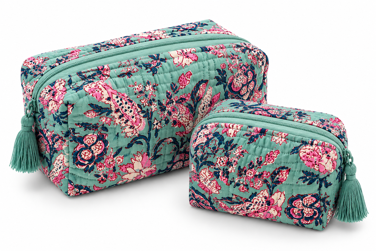 The Gulbahar Quilted Organiser Set – Sage Bloom